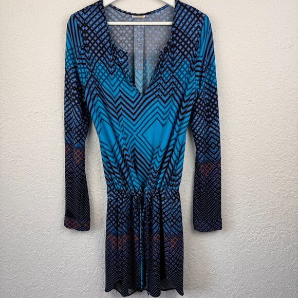 Rubber Ducky Dress Womens XL Blue Dropped Waist Drawstring Tunic V Neck - Picture 3 of 8